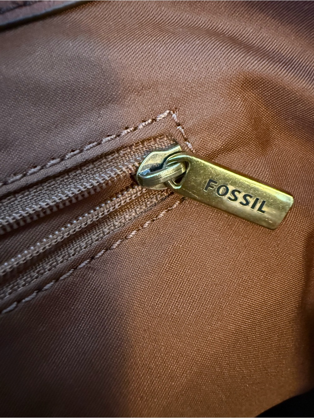 Fossil Suede Tote Bag in Chestnut Brown - Picture 10 of 15